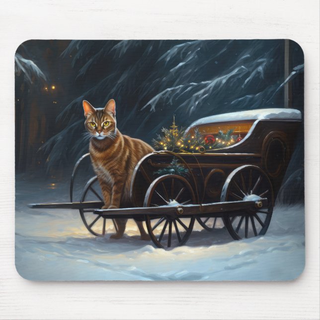 Abyssinian Snowy Sleigh Ride Weihnachtsdekor Mousepad (Vorne)