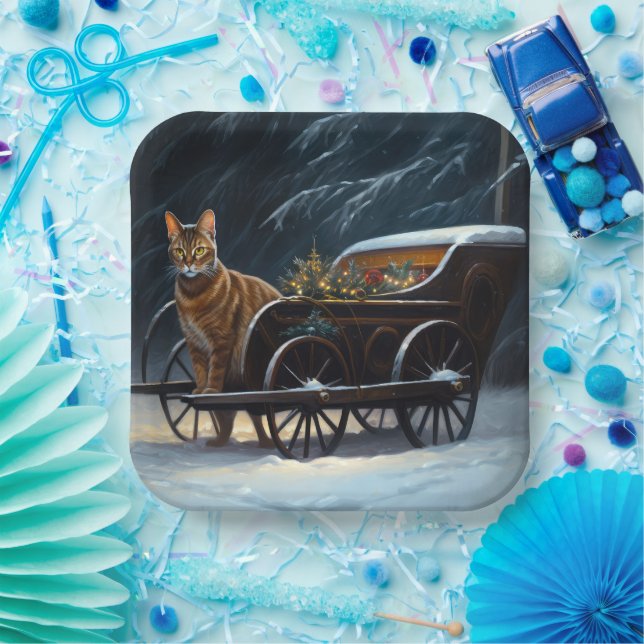 Abyssinian Snowy Sleigh Ride Weihnachtsdekor Pappteller (Party)