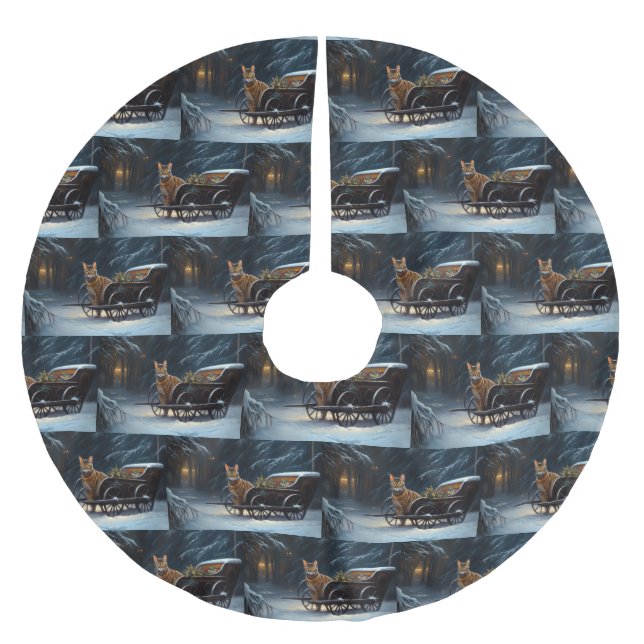 Abyssinian Snowy Sleigh Ride Weihnachtsdekor Polyester Weihnachtsbaumdecke (Vorderseite)