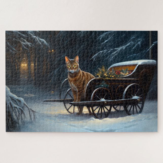 Abyssinian Snowy Sleigh Ride Weihnachtsdekor Puzzle (Horizontal)