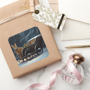 Abyssinian Snowy Sleigh Ride Weihnachtsdekor Quadratischer Aufkleber