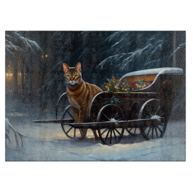 Abyssinian Snowy Sleigh Ride Weihnachtsdekor Schneidebrett (Vorderseite)