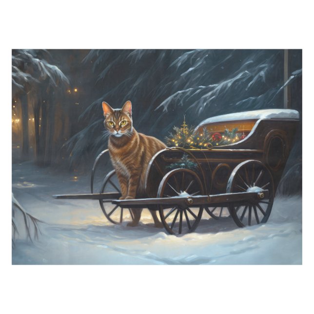 Abyssinian Snowy Sleigh Ride Weihnachtsdekor Tischdecke (Vorderseite (Horizontal))