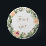 Abzeichen aus Peony and Foliage Frame Flower Button<br><div class="desc">Dieses Blume Girl Abzeichen wurde für die Koordination mit unserer Peony and Foliage Frame Collection konzipiert und bietet Blätter aus Peony und Foliage mit modernem Schriftart. Für eine erweiterte Anpassung dieses Designs, z.B. das Ändern des Layouts, des Schriftartes oder der Textgröße, klicken Sie bitte auf den obigen Button "KENNEN". Bitte...</div>