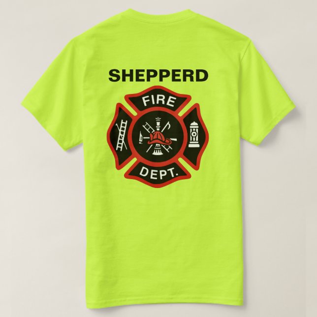 Abzeichen der Feuerwehr mit Name T-Shirt (Design Rückseite)