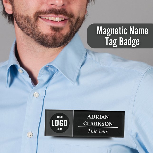 Abzeichen für benutzerdefinierte Logo-Schwarz/Kohl Namenschild (Custom Logo Black/Charcoal Magnetic Name Tag Badge)