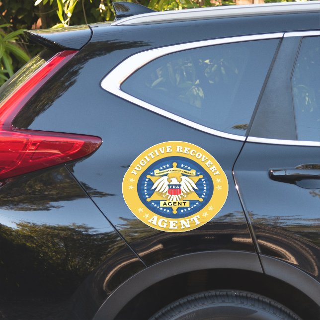 ABZEICHEN für den AGENT von FUGITIVE ERHOLUNGEN Aufkleber (Auto Seite)