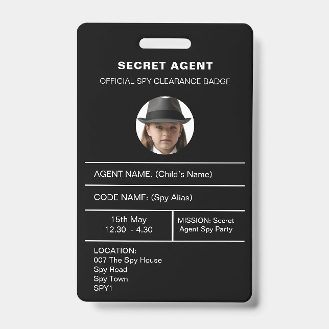 Abzeichen für geheime Agent Spy Party-Identität Ausweis (Vorderseite)