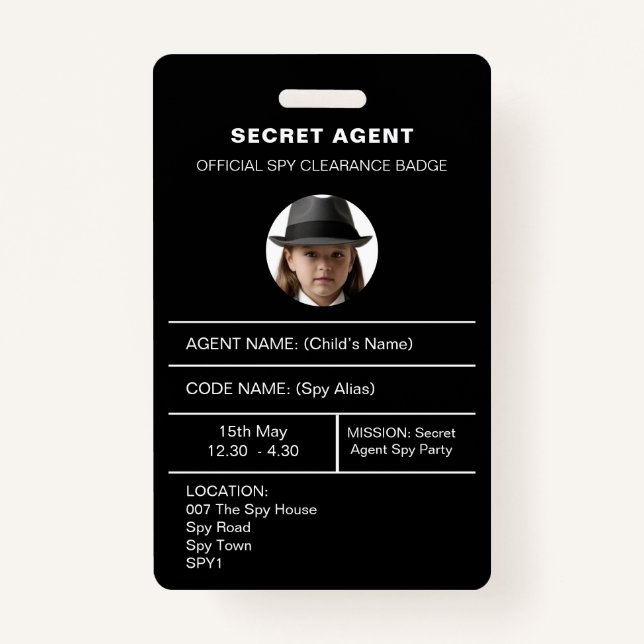 Abzeichen für geheime Agent Spy Party-Identität Ausweis (Vorderseite)