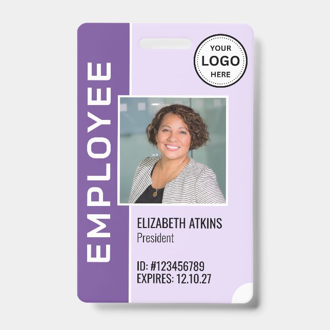 Abzeichen für lila Firmenlogo Mitarbeiter-Foto Ausweis (Vorderseite)