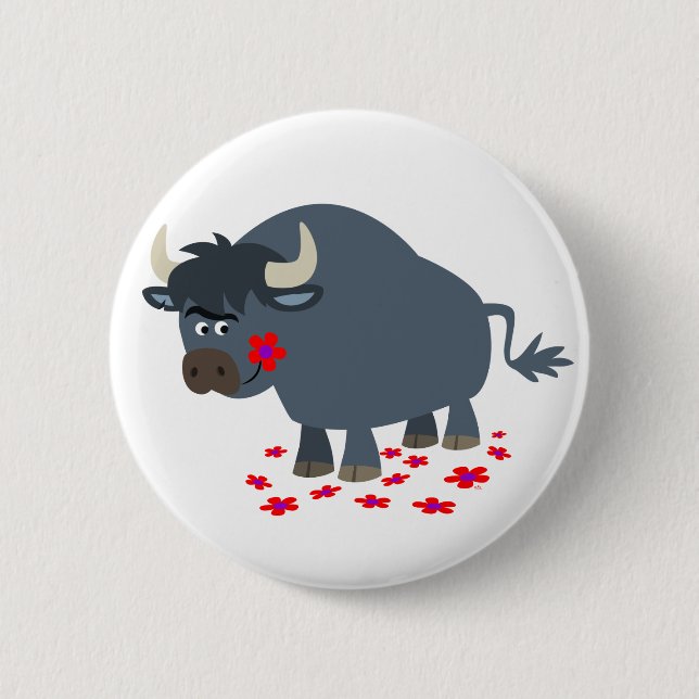 Abzeichen für niedliche Cartoon Bull und Red Bloom Button (Vorderseite)