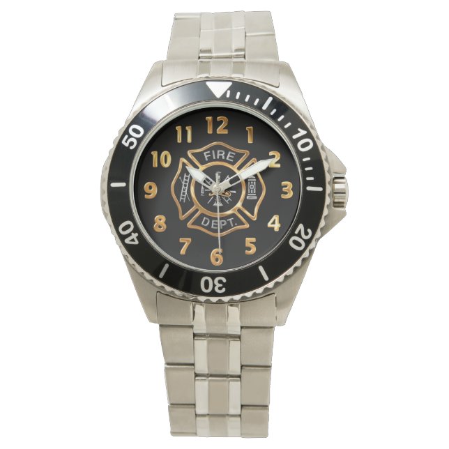 Abzeichen Gold der Feuerwehr Armbanduhr (Vorderseite)