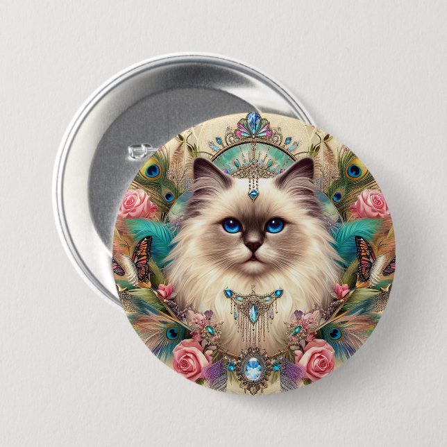 Abzeichen Hübsch Vinage Ragdoll Chat Art Button (Vorne & Hinten)