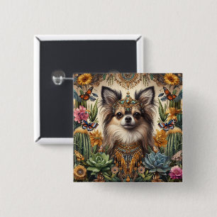 Abzeichen Langhaar Chihuahua Mexikanische Blumenku Button