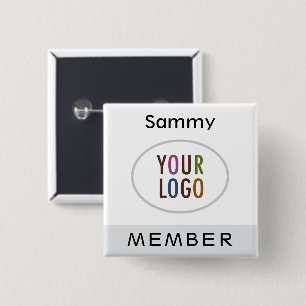 Abzeichen mit grauem Namen und Logo Pinback Square Button