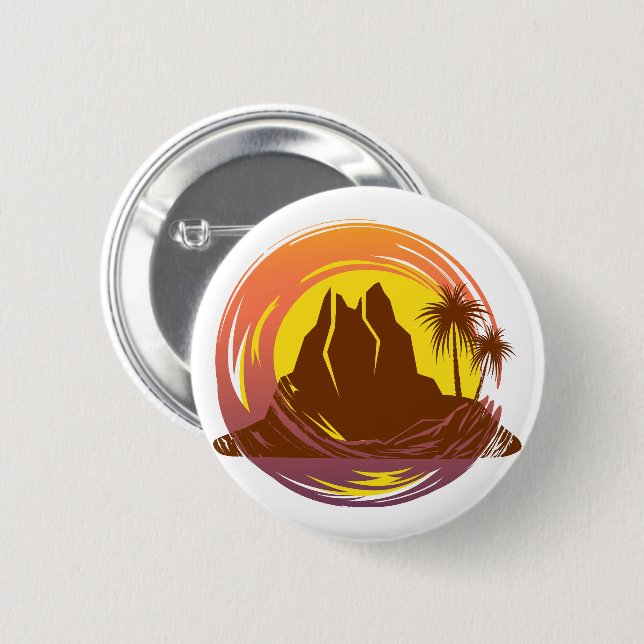 Abzeichen mit tropischer Vulkanlandschaft und Palm Button (Vorne & Hinten)