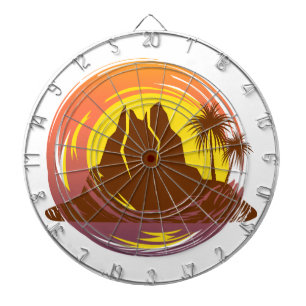 Abzeichen mit tropischer Vulkanlandschaft und Palm Dartscheibe