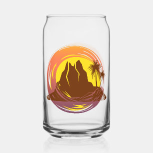 Abzeichen mit tropischer Vulkanlandschaft und Palm Dosenglas