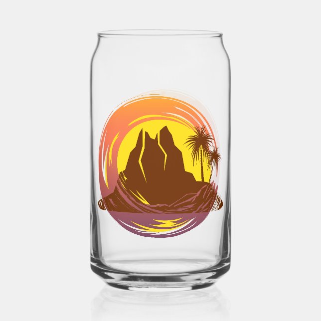 Abzeichen mit tropischer Vulkanlandschaft und Palm Dosenglas (Vorderseite)