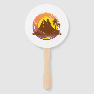 Abzeichen mit tropischer Vulkanlandschaft und Palm Fächer