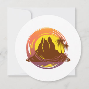 Abzeichen mit tropischer Vulkanlandschaft und Palm Feiertagskarte