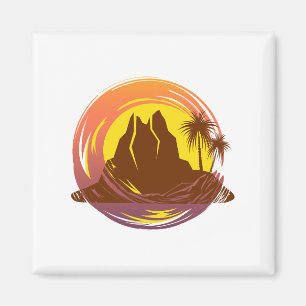 Abzeichen mit tropischer Vulkanlandschaft und Palm Magnet