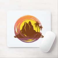 Abzeichen mit tropischer Vulkanlandschaft und Palm
