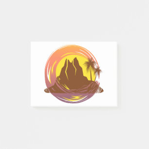 Abzeichen mit tropischer Vulkanlandschaft und Palm Post-it Klebezettel