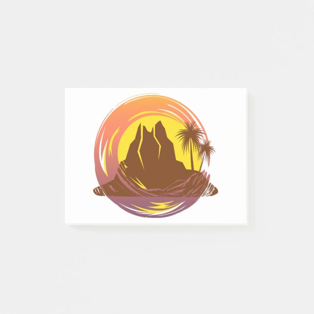 Abzeichen mit tropischer Vulkanlandschaft und Palm Post-it Klebezettel (Vorderseite)