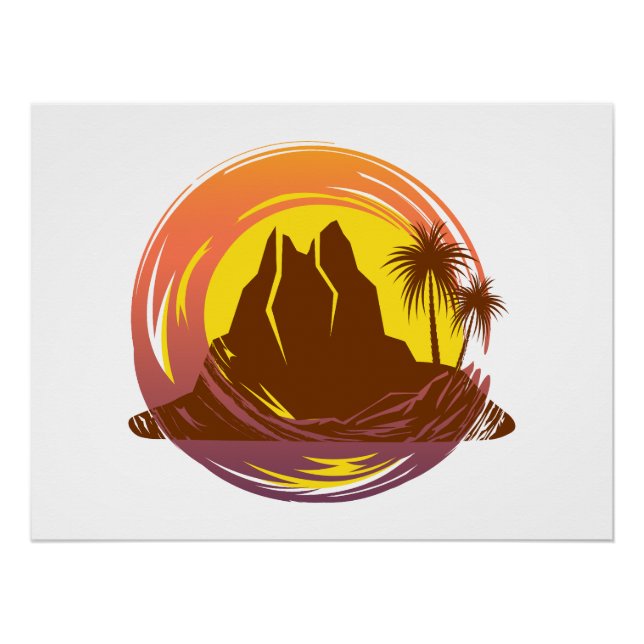 Abzeichen mit tropischer Vulkanlandschaft und Palm Poster (Vorderseite)
