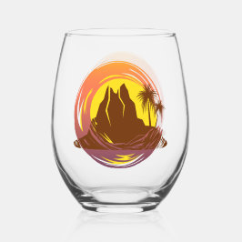Abzeichen mit tropischer Vulkanlandschaft und Palm Weinglas Ohne Stiel
