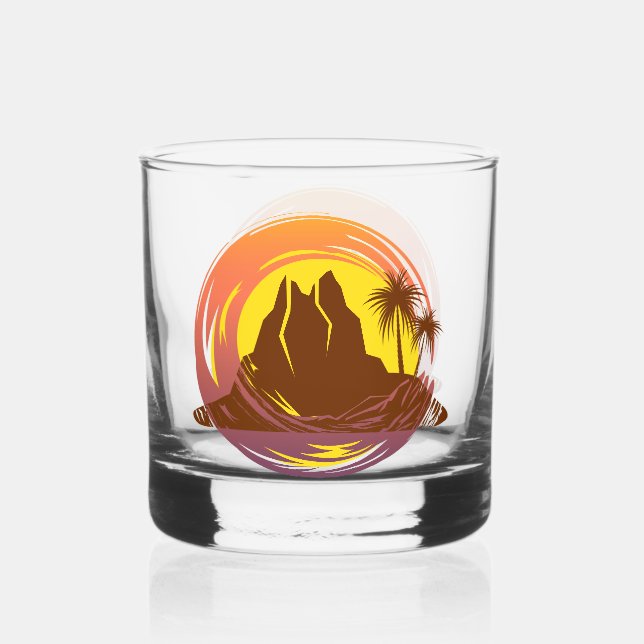 Abzeichen mit tropischer Vulkanlandschaft und Palm Whiskyglas (Vorderseite)