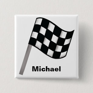 Abzeichen "Schwarz-weiß Waving Checkered Flag Name Button