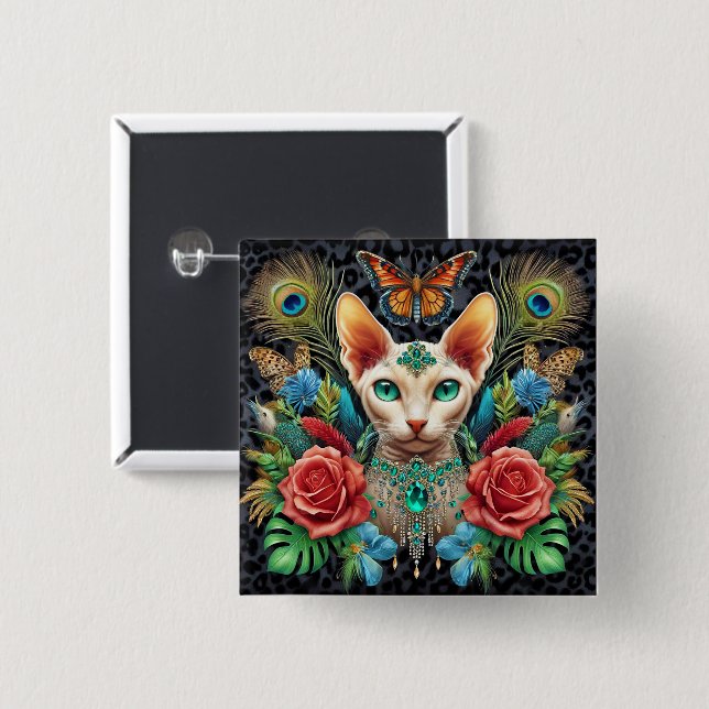 Abzeichen White Sphynx Cat Art Button (Vorne & Hinten)