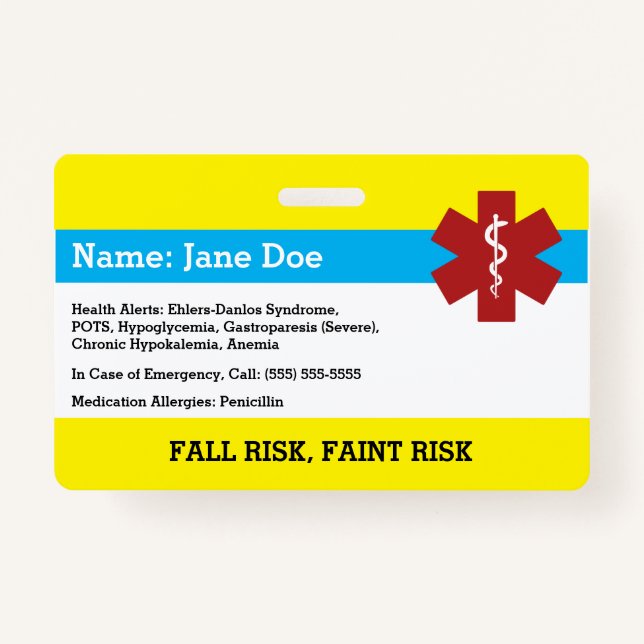 Abzeichen zur medizinischen Warnung Ausweis (Vorderseite)