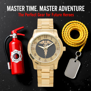 Abzeichen zur Warnung bei der Silhouette von Gold Armbanduhr