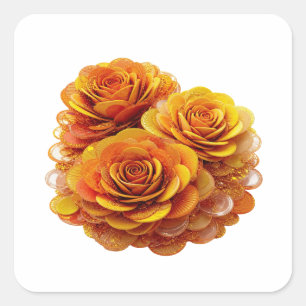 Abziehbarer Orange ORANGE ROSEN UND MÜNZEN Aufkleb Quadratischer Aufkleber
