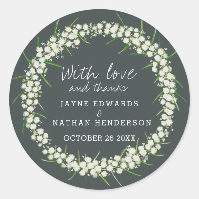 Acacia Creme Blume Aquarellkunst Vielen Dank Runder Aufkleber (Vorderseite)