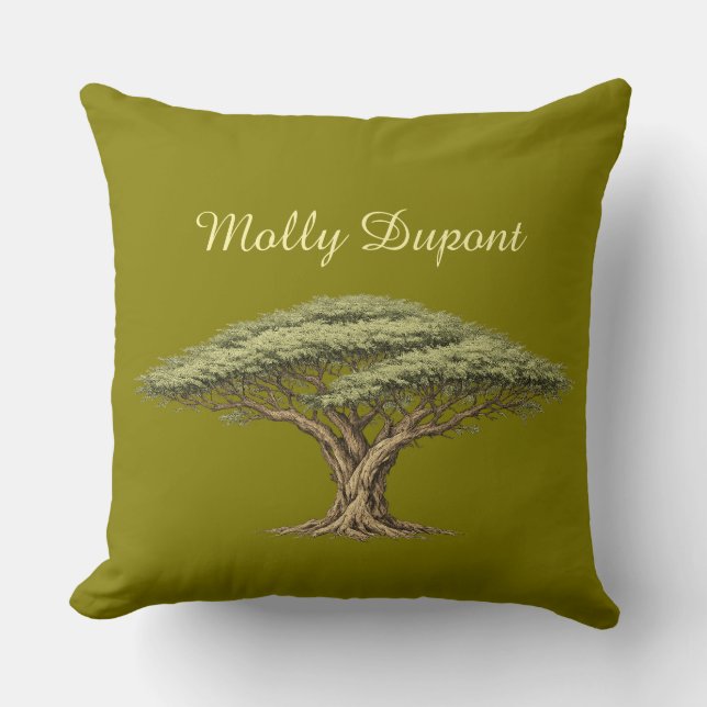 Acacia Tree Throw Pillow with Custom Name Kissen (Vorderseite)