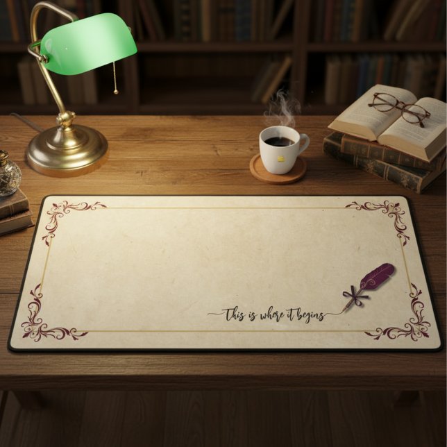 Academia Burgundy Quill Author Writer Desk Mat Schreibtischunterlage (Elevate your workspace with this sophisticated dark academia desk mat)