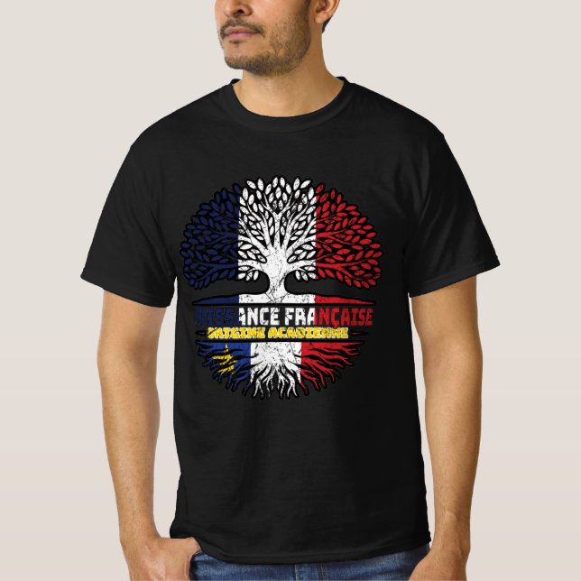 Acadia Acadian French France Tree Roots Flag T-Shirt (Vorderseite)