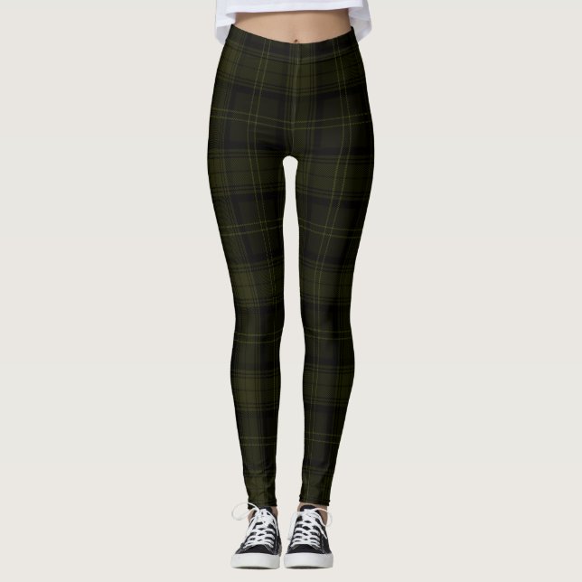 Acadia, grün, Bronzeolien, Schwarzer Twill Tartan Leggings (Vorderseite)