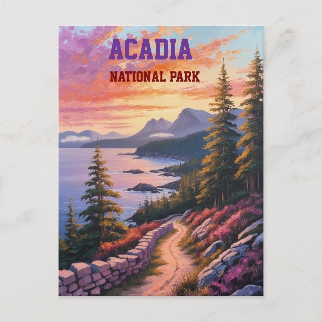 Acadia Herbstklippen Vintage Küstenlandschaft Postkarte (Vorderseite)