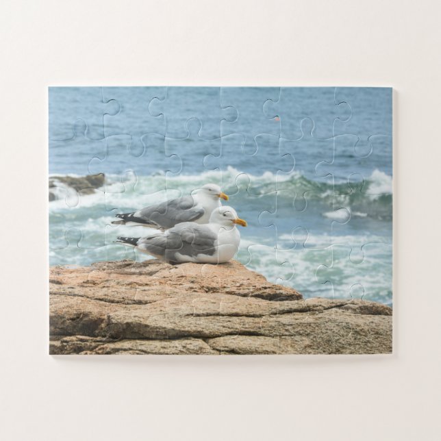 Acadia Maine Ocean Seagulls Oversifiziert Puzzle (Horizontal)