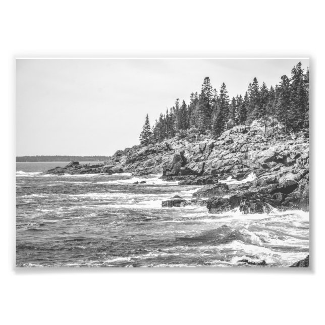 Acadia Maine Rocky Küste Schwarz und Weiß Fotodruck (Vorne)