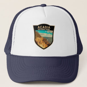 Acadia National Park Bar Harbor Watercolor Badge Truckerkappe