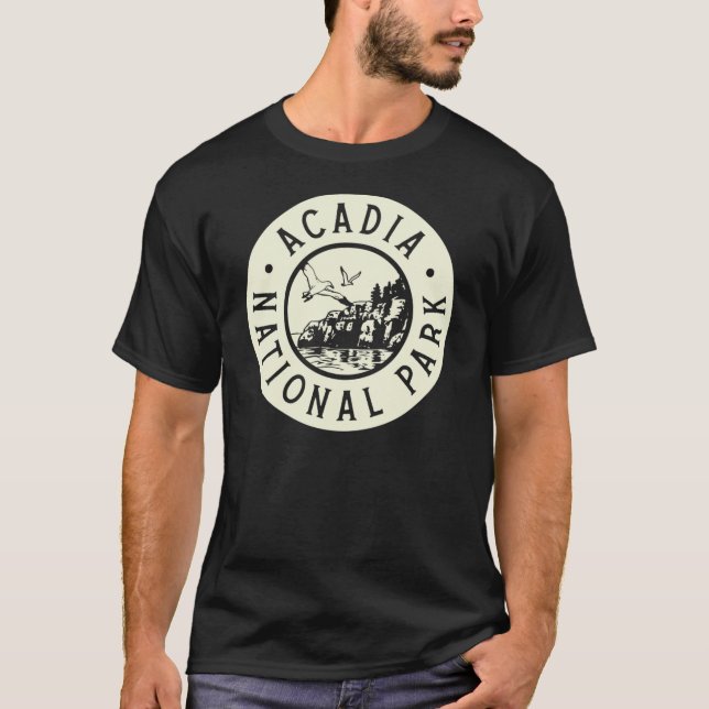 Acadia National Park Circle Birds Tan T-Shirt (Vorderseite)
