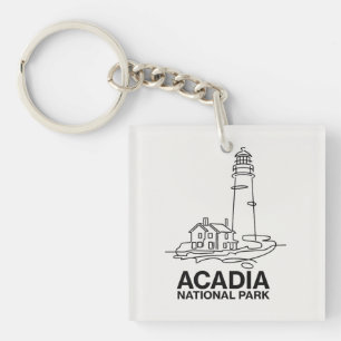 Acadia National Park Leuchtturm Linienkunst Schlüsselanhänger