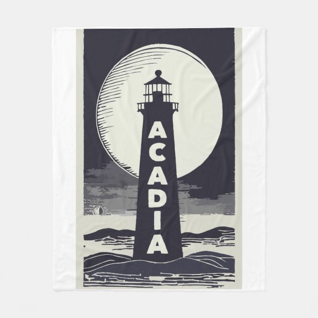 Acadia National Park Lighthouse Moon Fleecedecke (Vorderseite)