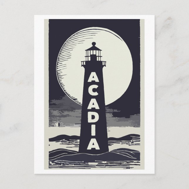 Acadia National Park Lighthouse Moon Postkarte (Vorderseite)